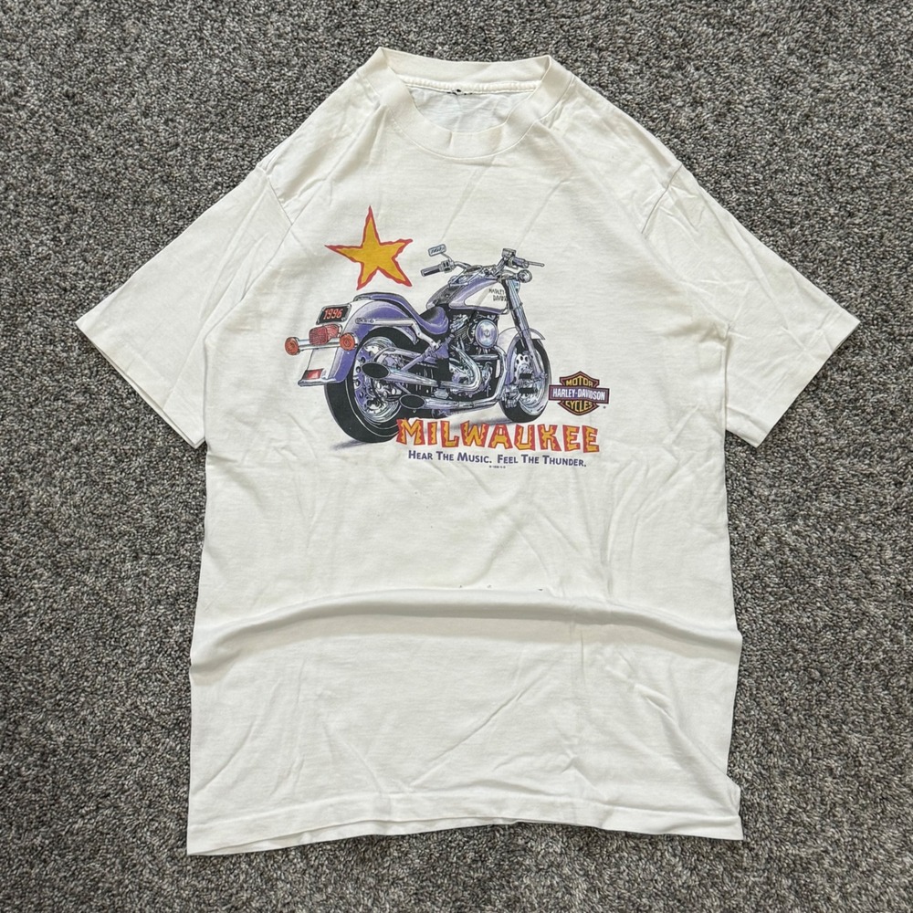 Vintage 1996 Harley Davidson Milwaukee T-Shirt White Single Stitch Biker Mens L
